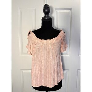 Forever 21 Contemporary Orange White Striped Off Shoulder Tie Sleeve Top Small